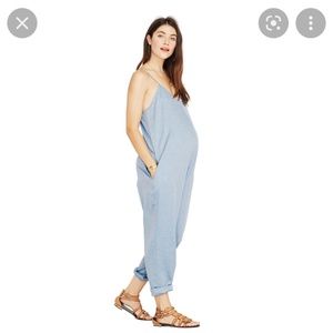 Hatch Collection Maternity Georgie Jumpsuit Chambray Blue O/S